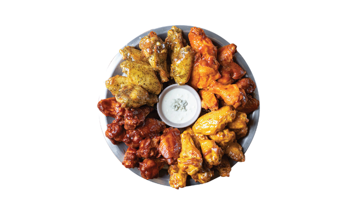 A 20-piece party wing platter featuring a mix of signature Korean fried chicken flavors.