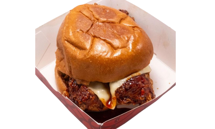 Chimac Fried Chicken Sandwich: Sandwich w/ 2 tenders, side & drink. Spicy Korean bbq shown.